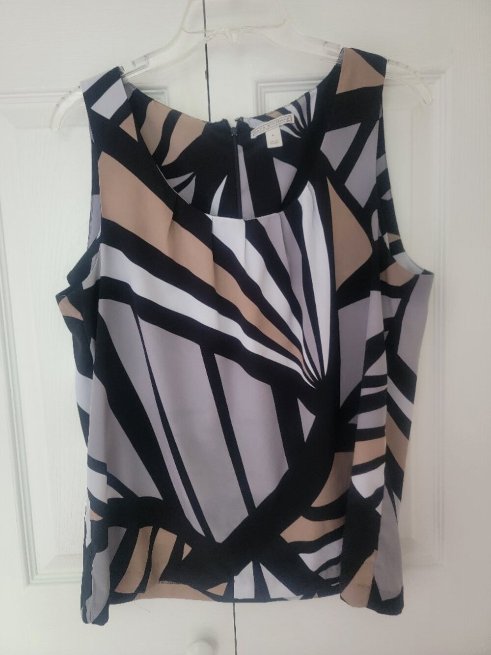 Dana Buchman Tank Top, Women's Size Large, Brown Gray Black, Geo, Back Zip Up